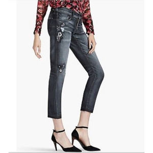 3/$20 Lucky Brand Sienna Slim Boyfriend Gray Embroidered Raw Hem Jeans 28
